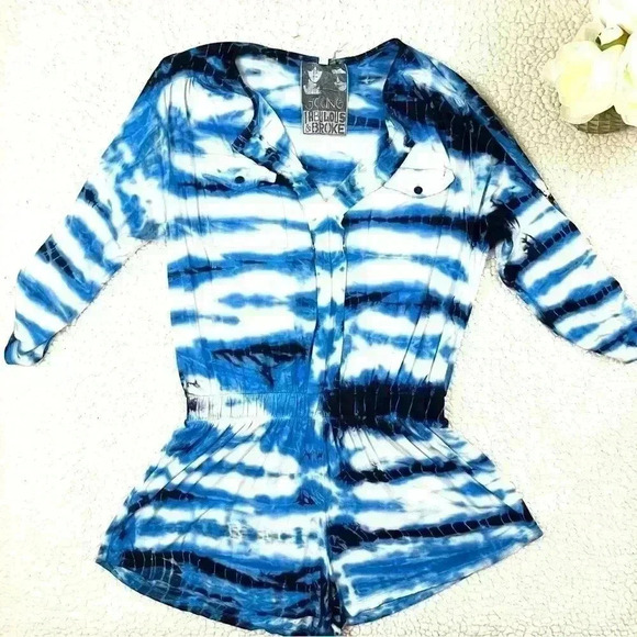 Young Fabulous & Broke Tie Dye Elastic Waist 3/4 Tab Sleeve Jumper Romper Size S - Picture 2 of 14
